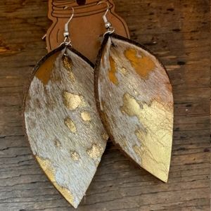 Gold acid wash hair on leather earrings